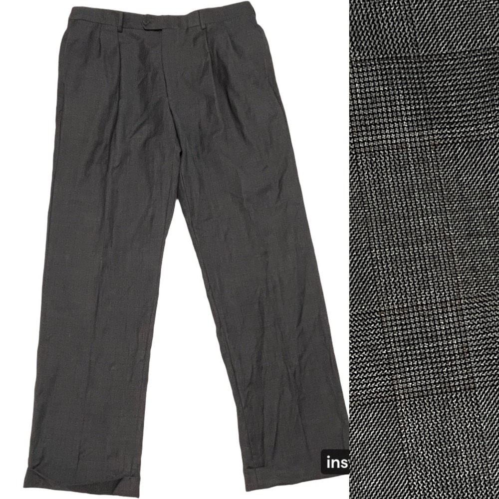 Jos A Bank Mens Wool Dress Pants Charcoal Grey Pleated Classic Fit‎ 37x32 Office